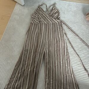 Elegant Striped Tan Jumpsuit